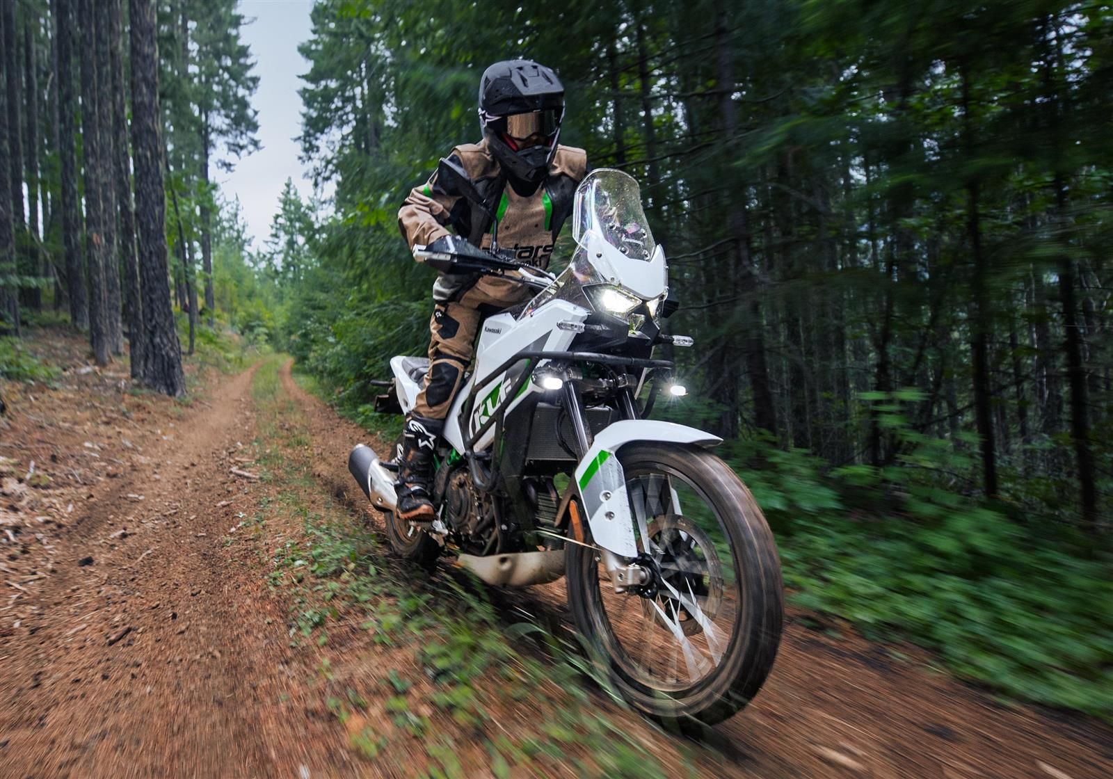 Kawasaki KLE500 SE 2026 en forêt
